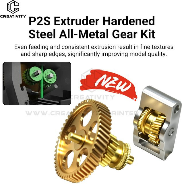 Bambu P2S 3D-Drucker Extrudergetriebe-Kit mit Vollmetall-Extrudergetriebe und CNC-gefertigtem Umlenkarm aus Aluminiumlegierung in Gold - Bild 1