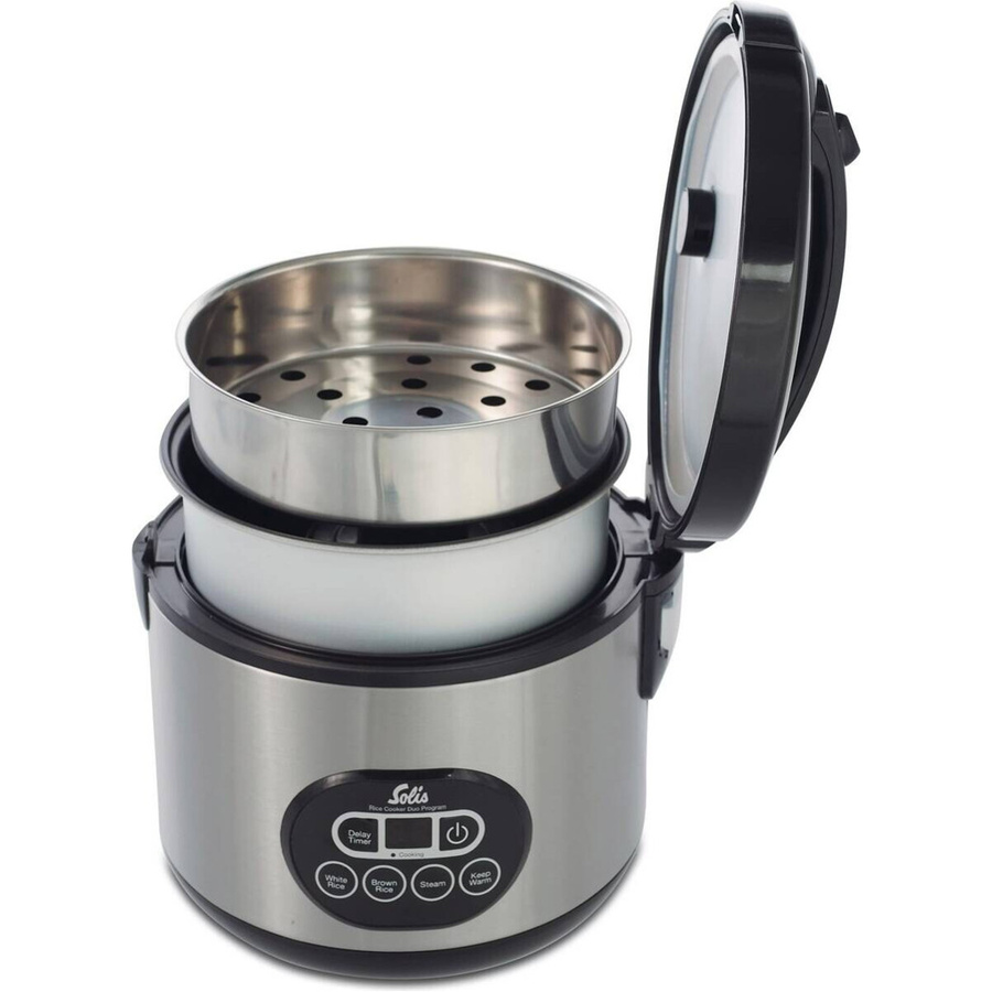 Solis Reiskocher und Dampfgarer Duo Programm Typ 817 mit 1,2 l Volumen, Digitaldisplay, Timer und Antihaftbeschichtung, schwarz/silber, B/T/H: 24 x 23 x 23 cm - Bild 4