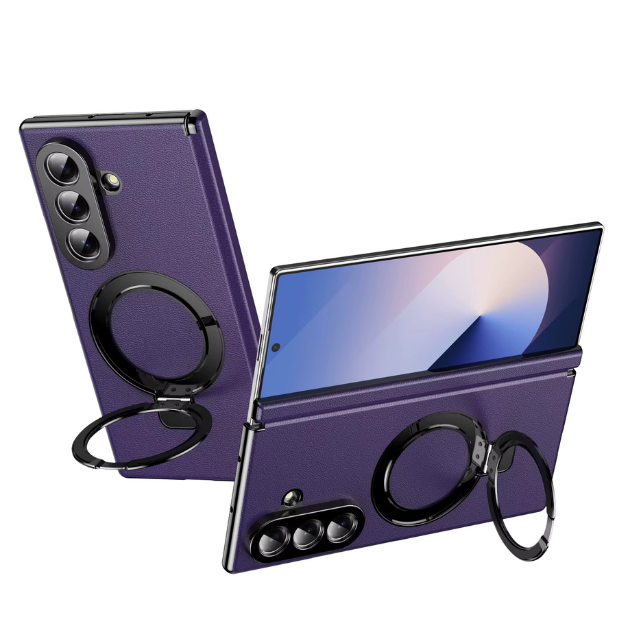 MagSafe Magnetische Handyhülle mit Lederscharnierhalterung und Vollbild-Glas-Schutz für Samsung Galaxy Z Fold 7, 6, 5, 4, 3 in Blau oder Lila - Bild 2