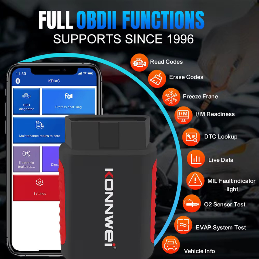 KONNWEI KDIAG OBD 2 Auto-Scanner Bluetooth Kfz-Diagnosegerät mit SAS ABS EPB Reset-Service und ECU-Programmierer in Schwarz - Bild 2