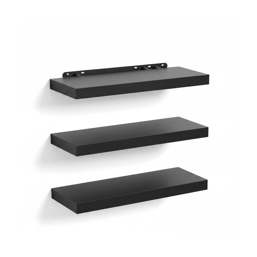 Relaxdays Wandregal 3er Set aus MDF und Eisen in Schwarz, B/T/H: 40 x 4 x 23 cm - Bild 2