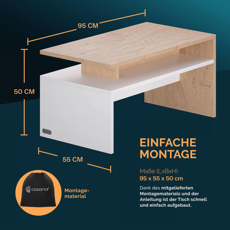 Couchtisch Sacramento CASARIA in Weiß/Eiche, B/T/H: 95 x 55 x 50 cm - Bild 4