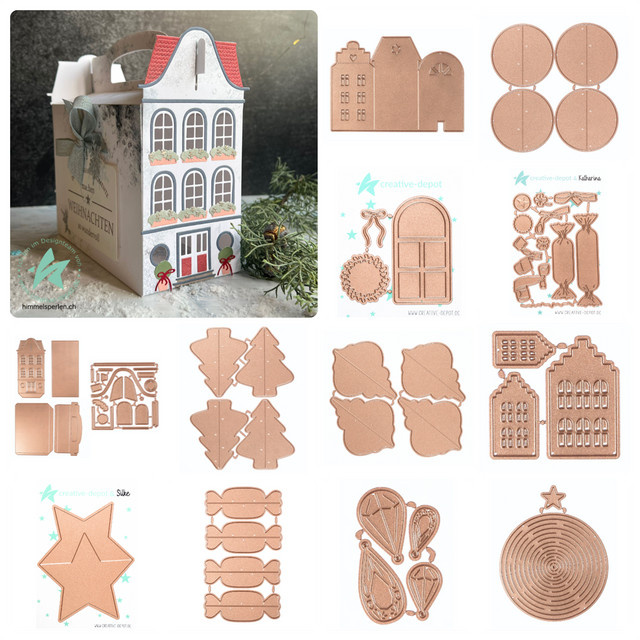 Bastelset für Weihnachtsbaum-Dekoration und Faltkarten mit Stanzformen in Gold und Multicolour aus Metall - Bild 1