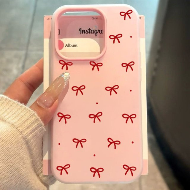 Stoßfeste matte Handyhülle mit rotem Schleifen-Print für iPhone Modelle, Farbe: Rot und Pink - Bild 1