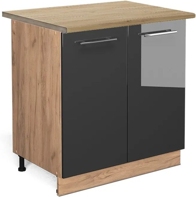 Vicco Spülenunterschrank Fame-Line in Anthrazit Hochglanz und Goldkraft Eiche mit Regal, B/T/H: 80 x 60 x 82 cm - Bild 1