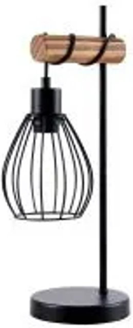 NETTLIFE Tischleuchte im Industriedesign aus Holz und Metall, Schwarz, 1-flammig mit E27 Fassung - Bild 1