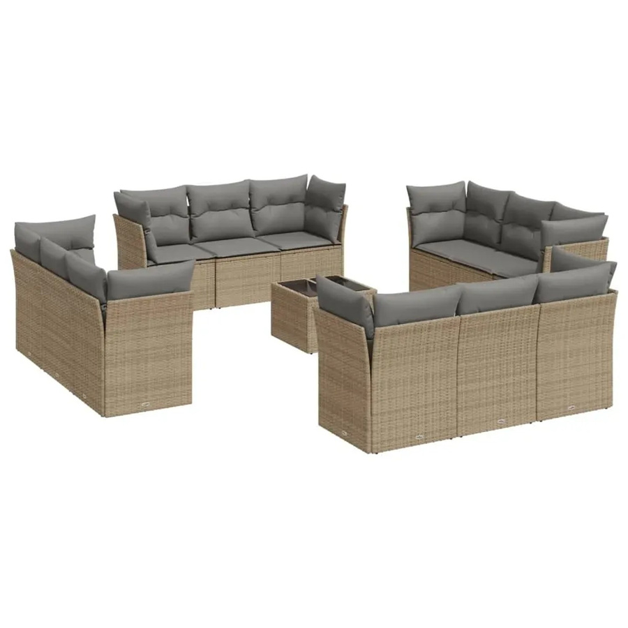 vidaXL 13-teilige Garten-Sofagarnitur aus Poly-Rattan mit Kissen in Beige-Grau - Bild 2