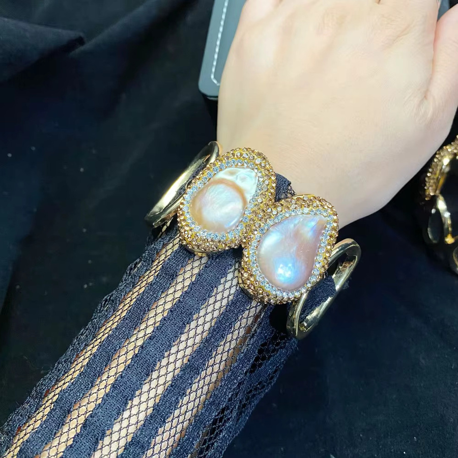 Mutu Manschettenarmband, Perle, Kristall, Gold, Damen - Bild 2
