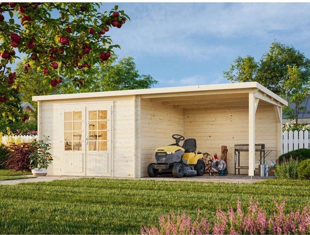 Palmako Gartenhaus Ella Log Cabin mit Seitendach in Dunkelgrau-Weiß B: 590 cm, T: 300 cm - Bild 1