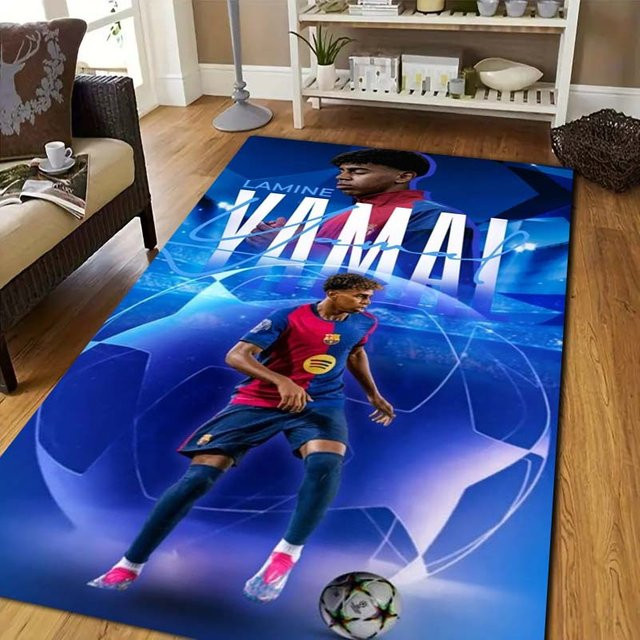 YglThree Lamine Yamal Fußballstar Druck Teppich, rutschfeste Bodenmatte aus Polyester in Blau, B/T: 80 x 50 cm - Bild 1