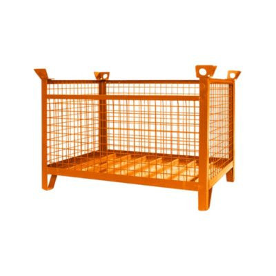 Eichinger-Industrie Gitterbox-Stapelpalette aus Stahl mit 4 Seitenwänden und Kranösen, Farbe: Orange, B: 100 cm, T: 80 cm, H: 75 cm - Bild 1