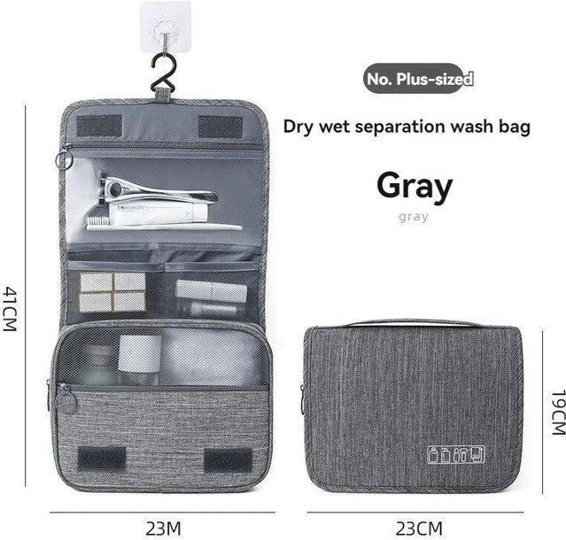 XYNN Faltbarer Kulturbeutel-Organizer zum Aufhängen als Kosmetik- und Make-up-Tasche für Reisen in Grau - Bild 1