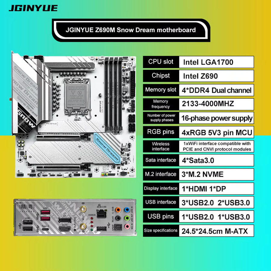 T.F.SKYWINDINTL Z790M Snow Dream D5 M-ATX Mainboard in Weiß mit M.2 NVME und Dual-Channel Unterstützung, B/B/H: 24,5 x 24,5 cm - Bild 2