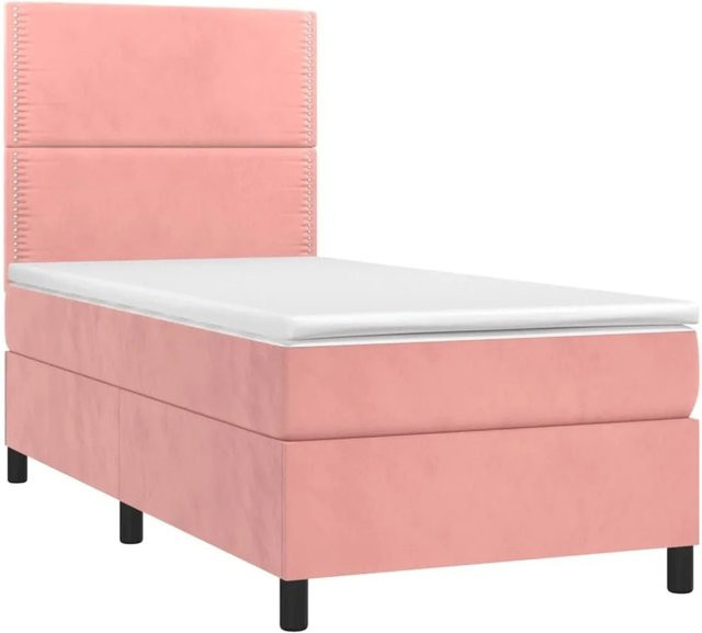 vidaXL Boxspringbett mit Matratze in Rosa, Samt, mit LED-Unterbettbeleuchtung und USB-Ladeanschluss, Hybrid-Bett mit Taschenfederkern, B/T/H: 80 x 200 x 118 cm - Bild 1
