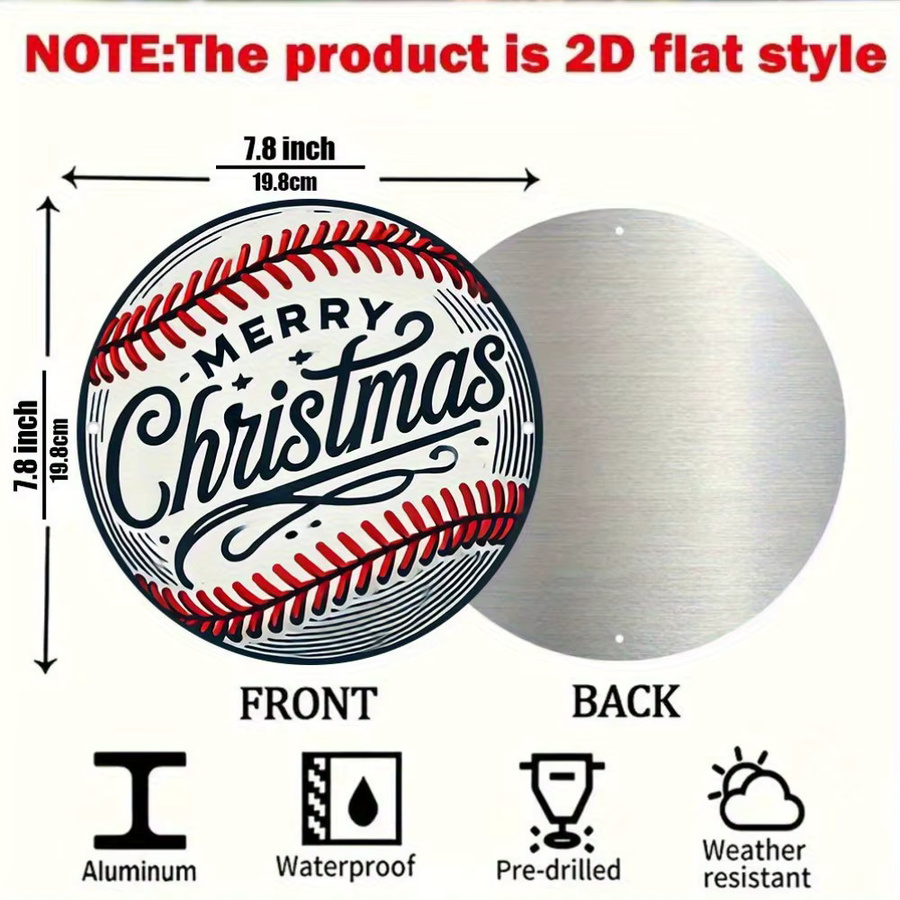 Potdemiel Retro Wandschild Weihnachten Baseball Motiv aus Metall, B/H: 20,32 x 20,32 cm, Mehrfarbig - Bild 3