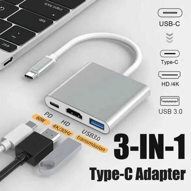 3-in-1 USB-C Dockingstation Konverter für Macbook Air mit HDMI und USB 3.0 in Silber/Grau - Bild 1