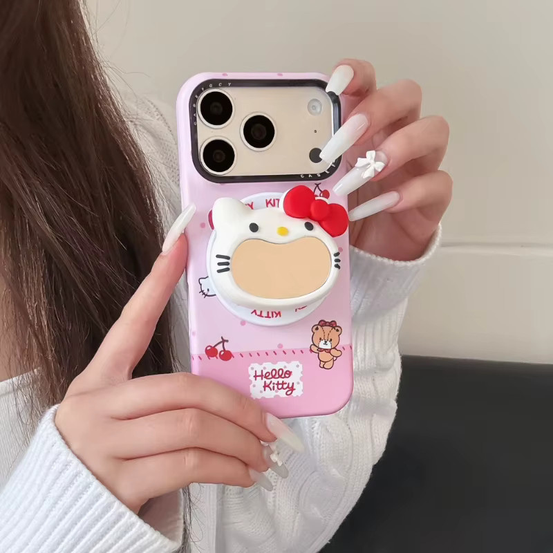 Sanrio Hello Kitty MagSafe Handyhülle mit magnetischem Schminkspiegelhalter und kabelloser Ladefunktion für iPhone 17 16 15 14 Pro Max in Pink - Bild 3