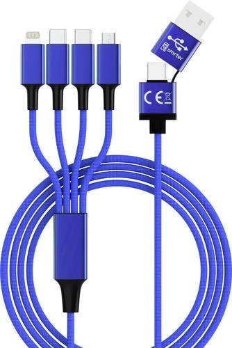 Smrter Multiladekabel mit USB-A, USB-C, Lightning und Micro-USB Steckern, Navy-Blau, 1,20 m - Bild 1