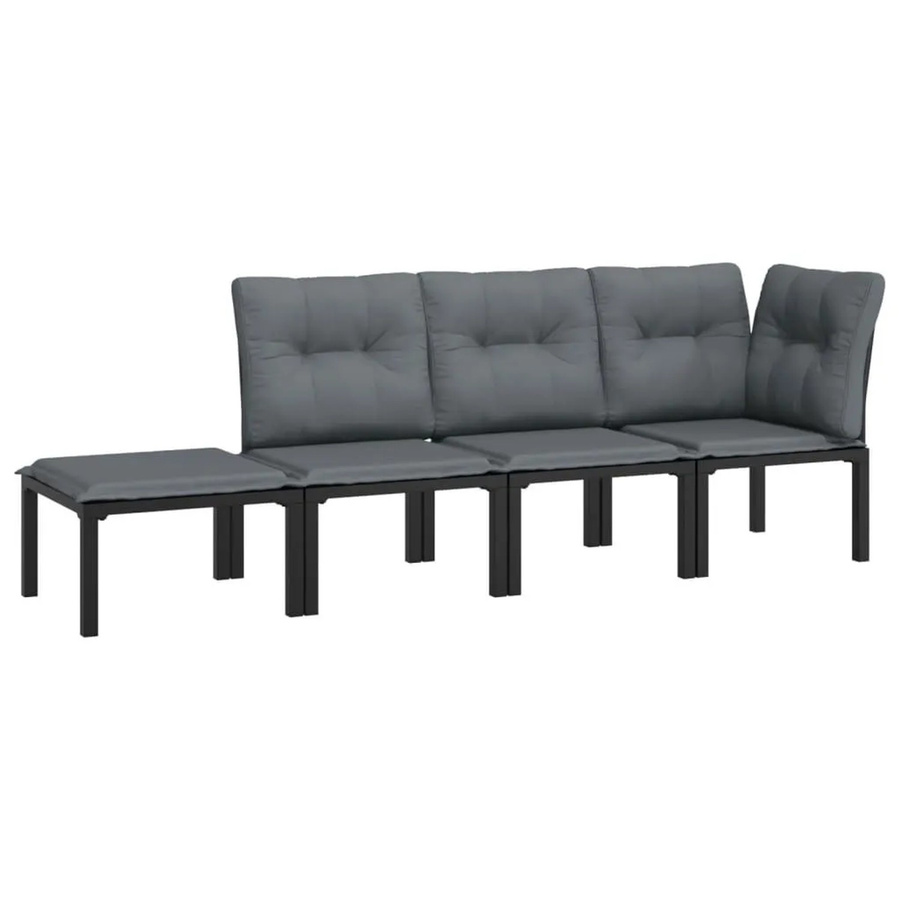 vidaXL 4-tlg Garten-Lounge-Set in L-Form aus Poly-Rattan und pulverbeschichtetem Stahl, Schwarz und Grau, inklusive Sitz- und Rückenkissen - Bild 2