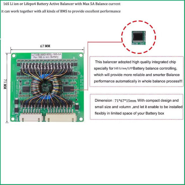 LiRooter Aktiver Balancer Induktions-Balancer für 13S bis 16S Li-Ion oder LiFePo4 Batterien, 5A, Farbe: Grün - Bild 1