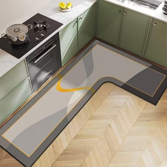 Yiran Furniture L-förmige Küchenbodenmatte aus Diatomeenerde in Grau, wasserabsorbierend, rutschfest und schnelltrocknend, B/T/H: 80 x 150 x 45 cm - Bild 1