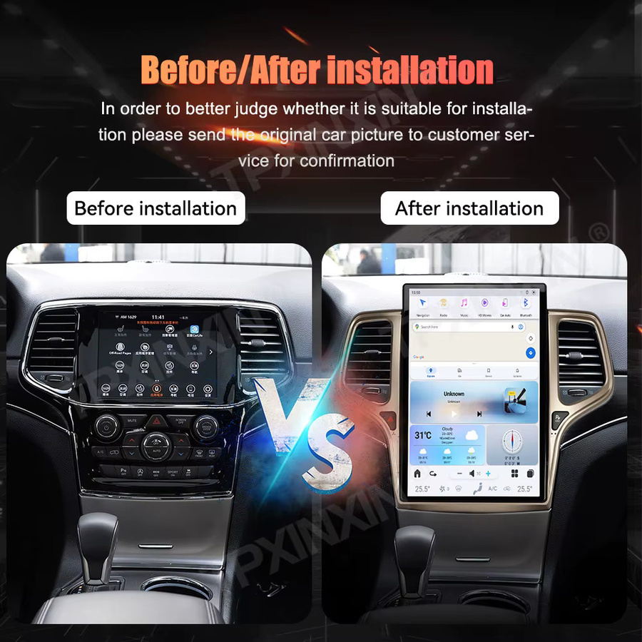TPXINXIN Android 13.0 Multimedia-Player mit 14,4-Zoll-Vertikalbildschirm und GPS-Navigation für Jeep Grand Cherokee 2011-2014-2021, Schwarz - Bild 2