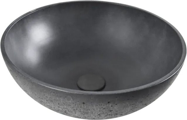 Swiss Aqua Technologies Aufsatzwaschbecken Beton Rund Anthrazit Durchmesser: 42 cm mit FixCrete Ablaufgarnitur - Bild 1