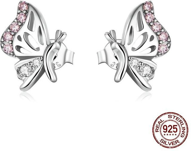 Ohrstecker 925 Silber, Schmetterling, Rosa Zirkonia, Damen, gray - Bild 1