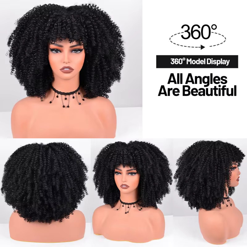 Suri Hair Afro-Perücke, schwarz, lockig mit Pony, Damen - Bild 2