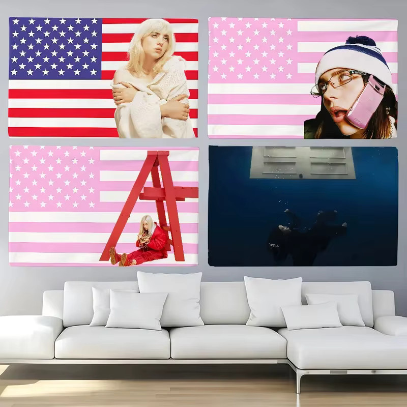 VIKAMA Billie Eilish Wandteppich Musiker Wandbehang Blau B: 60,0 cm, H: 40,0 cm - Bild 3