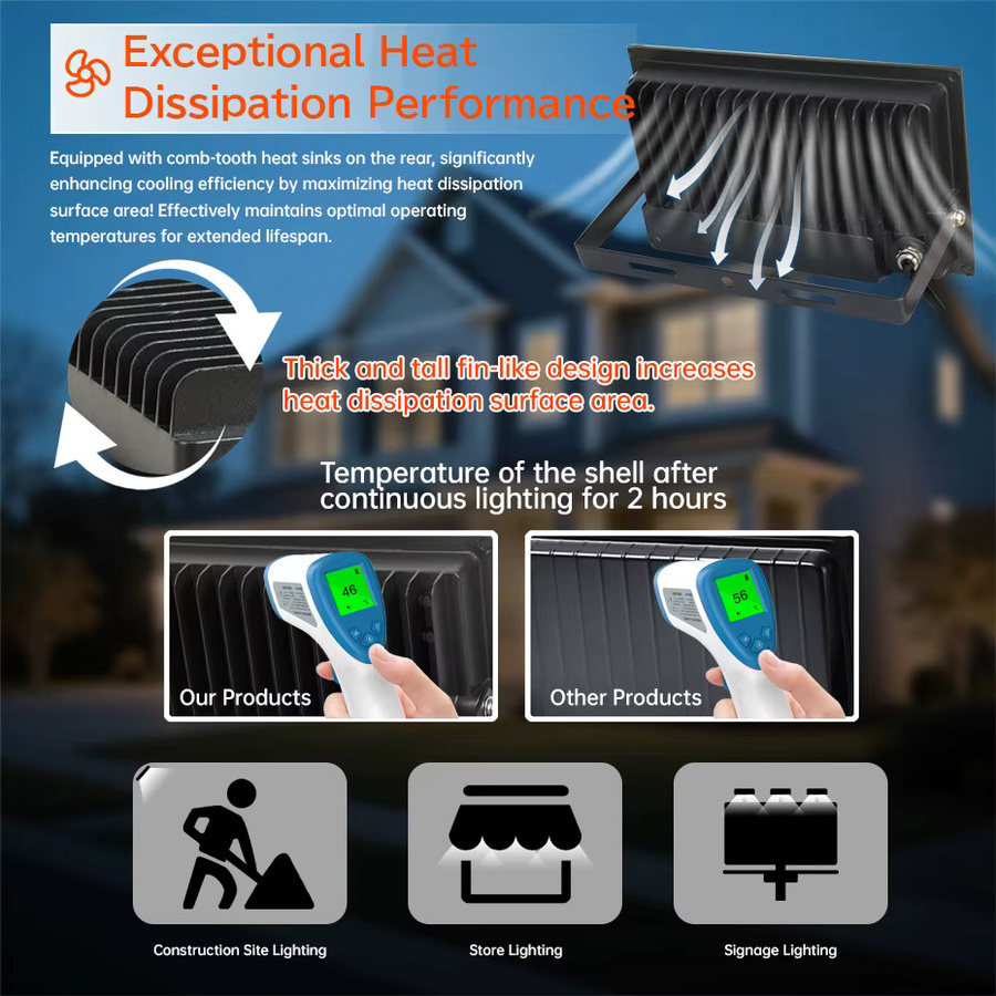 Asign LED-Flutlichtstrahler IP66 wasserdicht für Außenbereiche, 100W, 6500K Kaltweiß, Schwarz - Bild 2