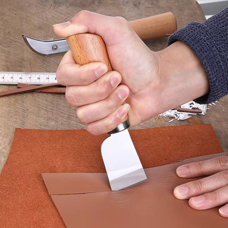 RLJLIVES Leder Skiving Messer mit Holzgriff in Braun für DIY Lederhandwerk - Bild 2