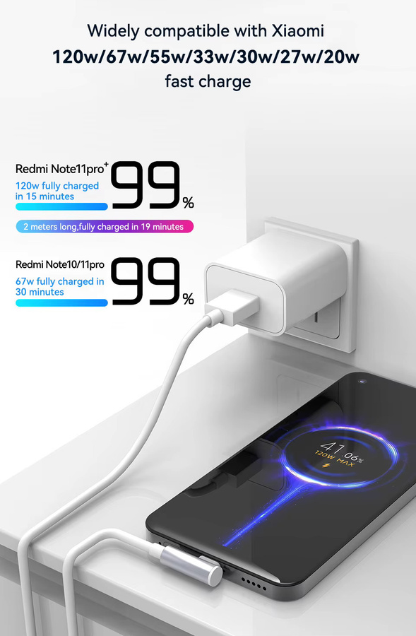 Xiaomi 120W Schnellladegerät mit USB-A auf Typ-C Kabel in Weiß für Xiaomi 14 13 12 11 Pro Ultra Lite und Note 12 Serie - Bild 2