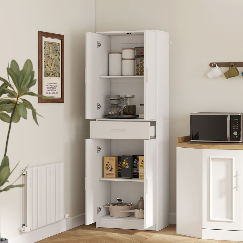 HOMCOM Küchenschrank Hochschrank in Weiß mit 4 Türen, Schublade und verstellbaren Einlegeböden im skandinavischen Design - Bild 2