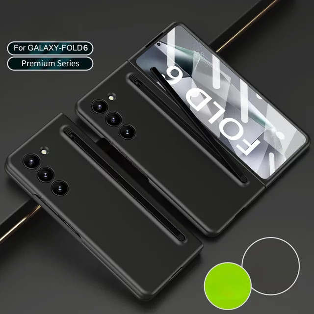 Samsung Galaxy Z Fold 6 5 4 3 Schutzhülle aus Kunststoff mit Stift-Slot und Glas Schutzfolie in Schwarz - Bild 1