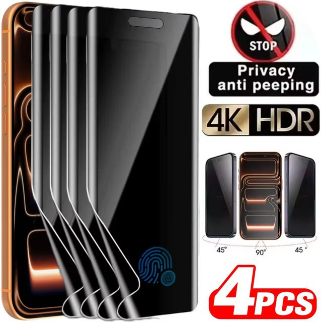 4 Stück Anti-Spy Hydrogel-Displayschutzfolie für iPhone 17 16 15 14 13 12 11 Pro Max 16e 17 Air X XR XS Max, Sichtschutzfolie, transparent - Bild 1