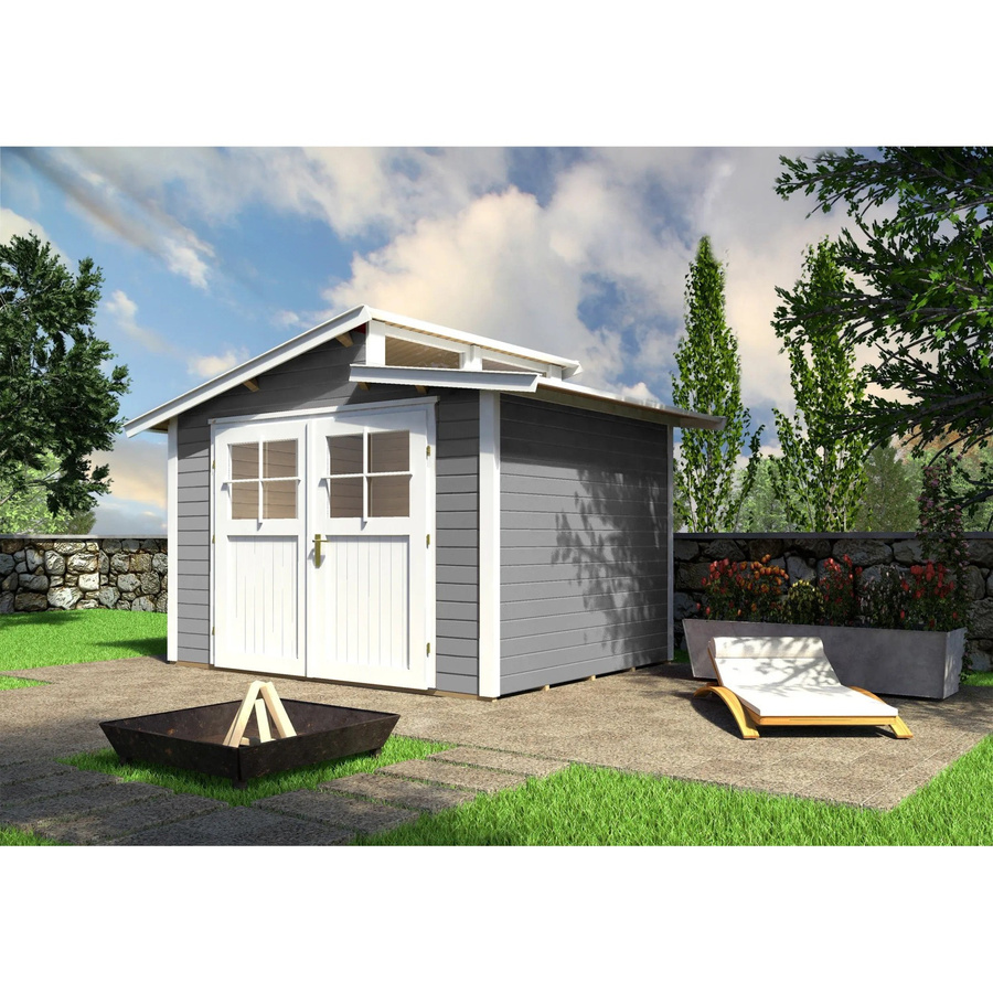 Weka Holz-Gartenhaus mit Pultdach in Grau, lasiert mit modernem Design und Holzmaserung, Höhe: 231 cm - Bild 2