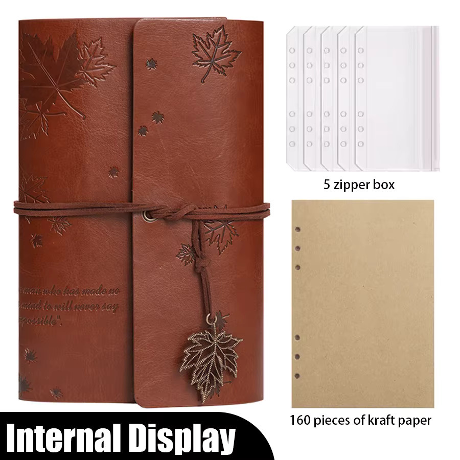 Nostalgisches Notizbuch mit Retro-Ledereinband in Braun und transparentem Hardcover im Waldstil mit Spiralringen für lose Blätter - Bild 2