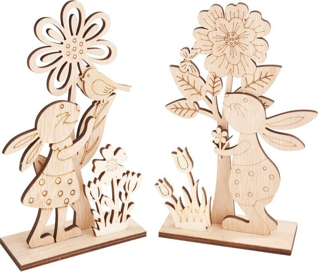 VBS Holz-Steckmotive Hasenpaar mit Blumen in Beige, 2er-Set für Ostern - Bild 1