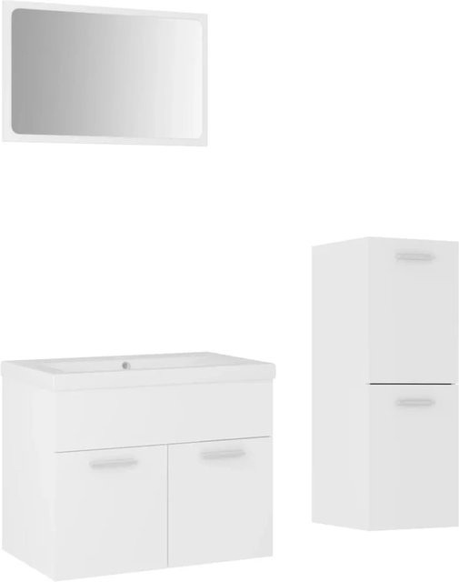vidaXL Badmöbel-Set Weiß aus Holzwerkstoff mit Waschbeckenunterschrank, Midischrank und Spiegel - Bild 1