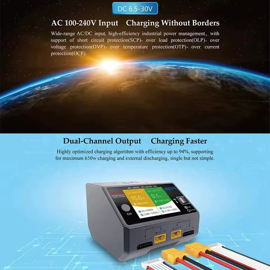 HOTA D6 Pro AC Smart Batterie Ladegerät und Entlader in Grau mit 200W AC und 2x325W DC für LiPo RC Drohnen Ersatzteile - Bild 5