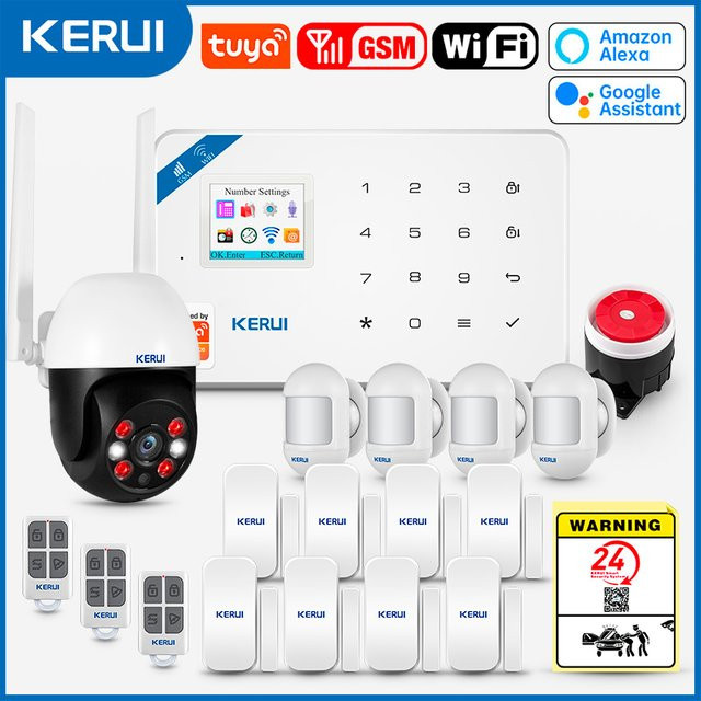 KERUI W181 Tuya Smart WIFI GSM Sicherheit Alarm System in Weiß mit Alexa Kompatibilität, Bewegungsmelder, Türsensor und Outdoor Kamera - Bild 1