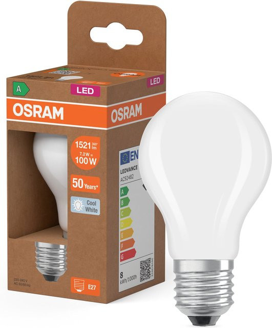 Osram LED Filament Classic A, LED-Lampe in A-Form, Kaltweiß, 7,2 W, 1521 lm, Matt, Energieeffizienzklasse A - Bild 1