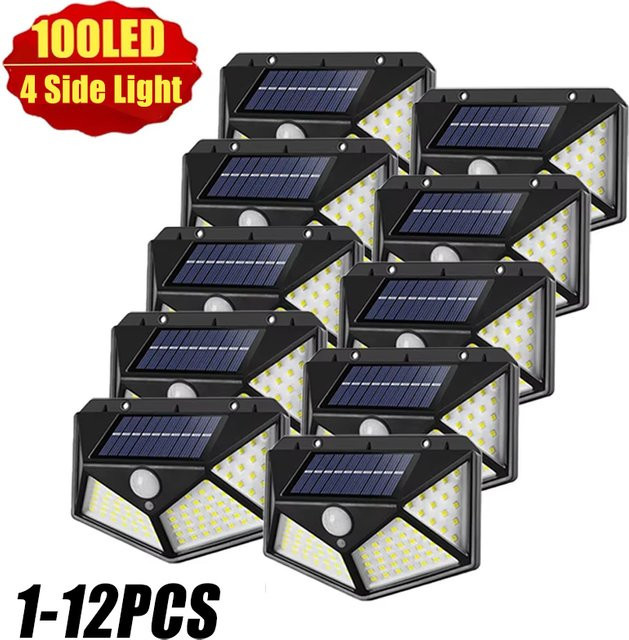 XIWANGFIRE Solar-LED-Wandleuchte für den Außenbereich mit 100 LEDs und Bewegungsmelder in Schwarz - Bild 1