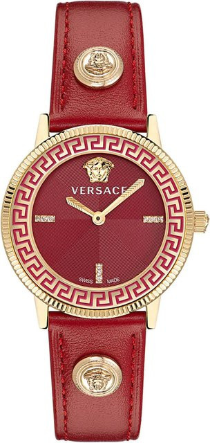 Versace Damenuhr, Quarz, Edelstahl, Leder, Rot, 36 mm, 5 ATM - Bild 1