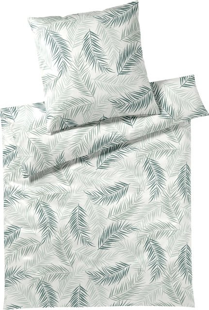Bettwäsche PALM Satin in Grün mit Bettbezug und Kissenbezug aus Baumwolle und Viskose, B/H: 135 x 200 cm und 80 x 80 cm - Bild 1