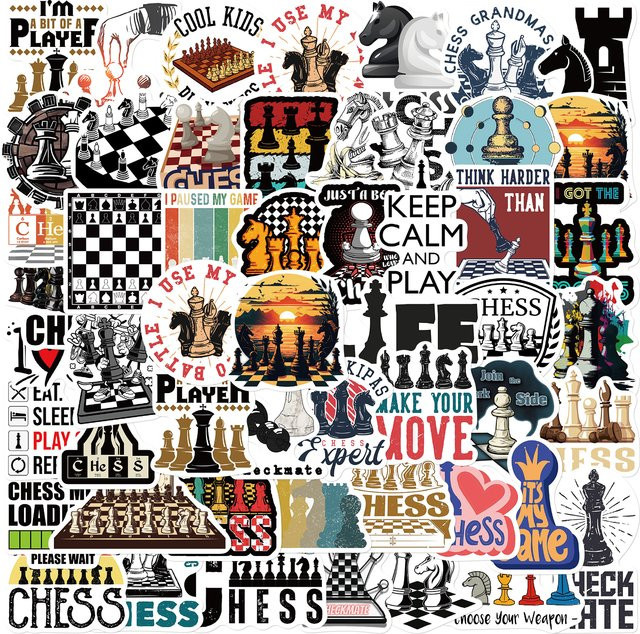 50 Stück Schach Spiel Aufkleber Set in Multicolour für Laptop, Telefon, Auto und Skateboard - Bild 1