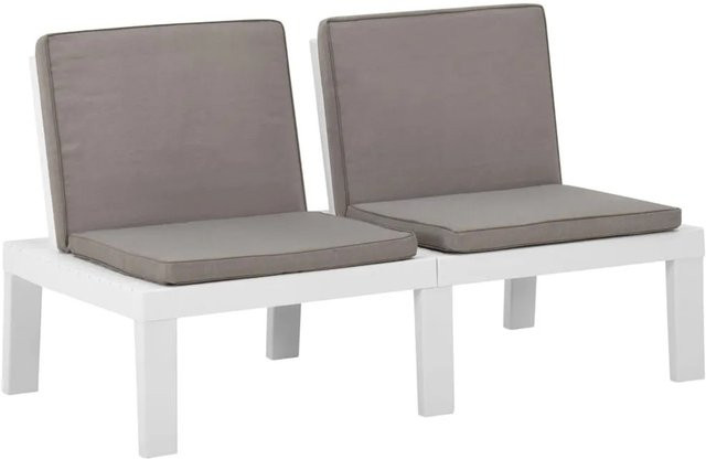 furnicato Garten-Lounge-Bank aus Kunststoff mit Auflagen in Weiß, B/T/H: 130 x 70 x 65 cm - Bild 1