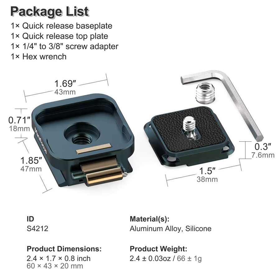 Minifocus Schnellwechselplatten-Set in Schwarz, Arca Swiss kompatible Kamerastativhalterung und Stativadapter für Sony, Nikon und DJI - Bild 6