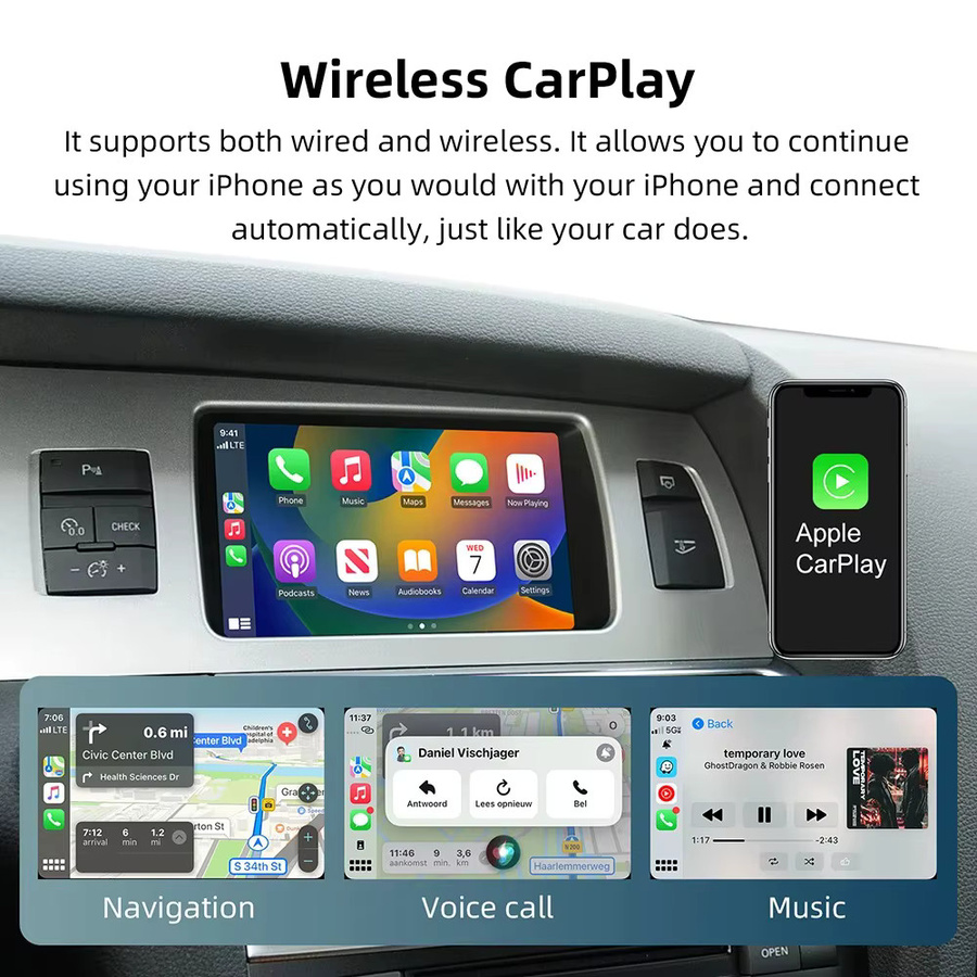 CARABC Kabelloses CarPlay und Android Auto Modul mit MirrorLink, AirPlay und Rückfahrkamera für Audi A6 und Q7 in Schwarz - Bild 3